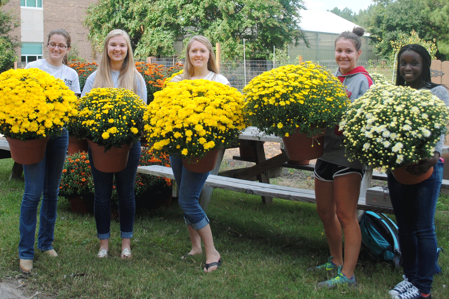 FFA students pose with the mums sold during the Fall Plant Sale.