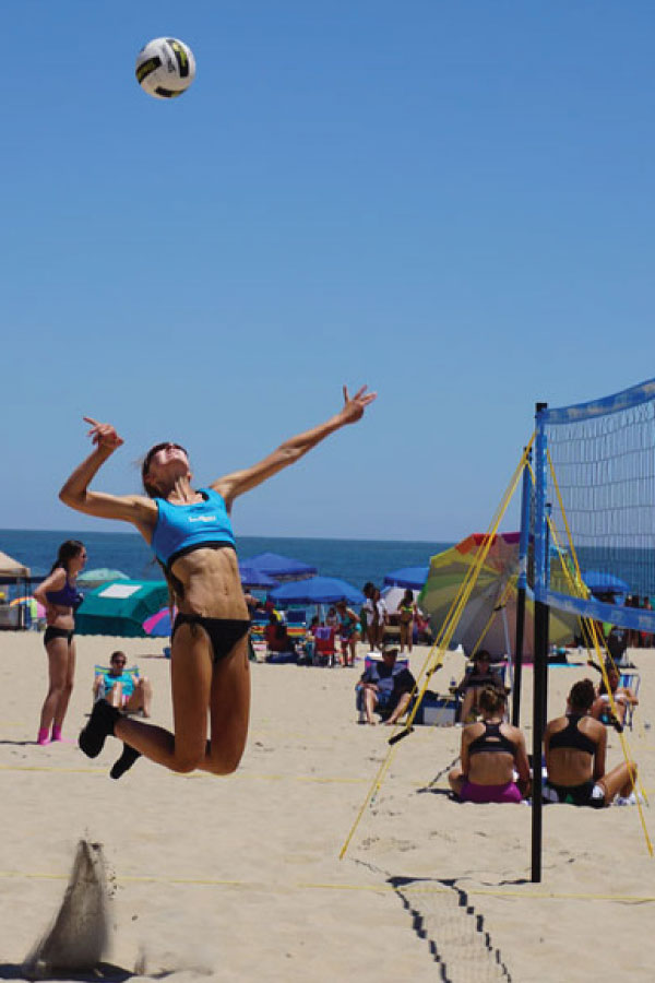 Carrick spikes the ball at the AAU Qualifier Tournament in Ocean City, MD on July 5. Placing first in this event earned her an invitation to attend the Junior Olympic National Championships in Hermosa Beach, CA.
