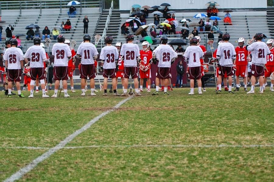 Mens lacrosse lines up before competing against Sanderson.