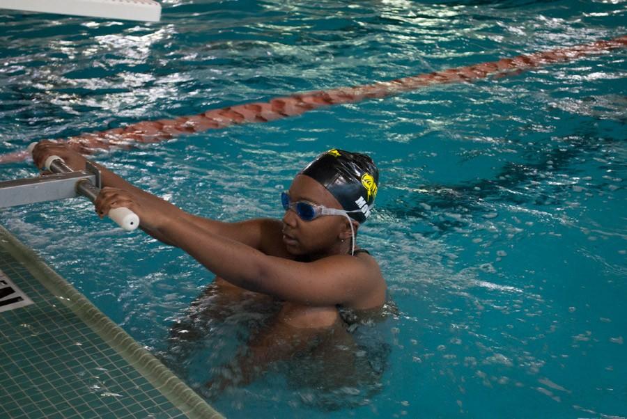 Wakefield swim team member prepares for practice.