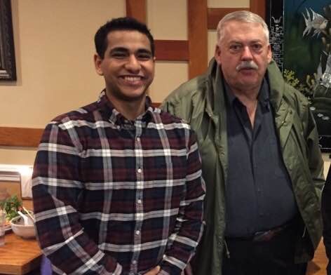 Ramez Botros stands with Vietnam war veteran Bill Dixon after meeting him for lunch.