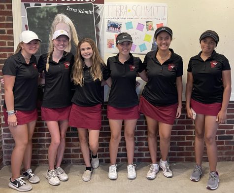 Wakefield womens golf poses for a picture at the Wakefield Country Club. Player Terra Schmitt recently won Jersey Mikes player of the week.