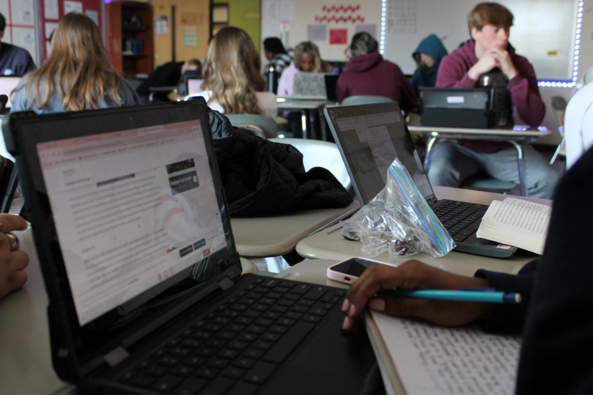 Students complete assignments on their computers. After the pandemic, classrooms across Wake County made the shift from paper work to online documents and articles.