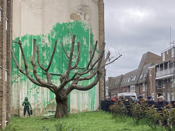 The mural Finsbury Park Tree is the elusive Banksys newest work. The tree is located in Finsbury Park, England, and is believed to reference the climate and nature crisis. 

(Photo Courtesy of diamond geezer via Flickr)