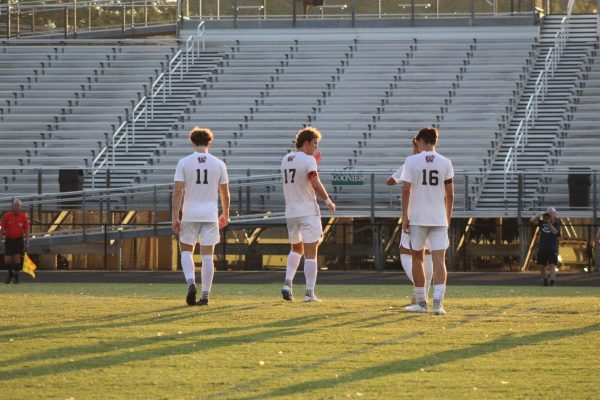 At the heart of every game Wakefield's men's soccer team plays is their chemistry. From on-field pep talks to communicating plays, making sure everyone is on the same page is vital to the quality of their game. (Photo courtesy of Carter Kinsman)