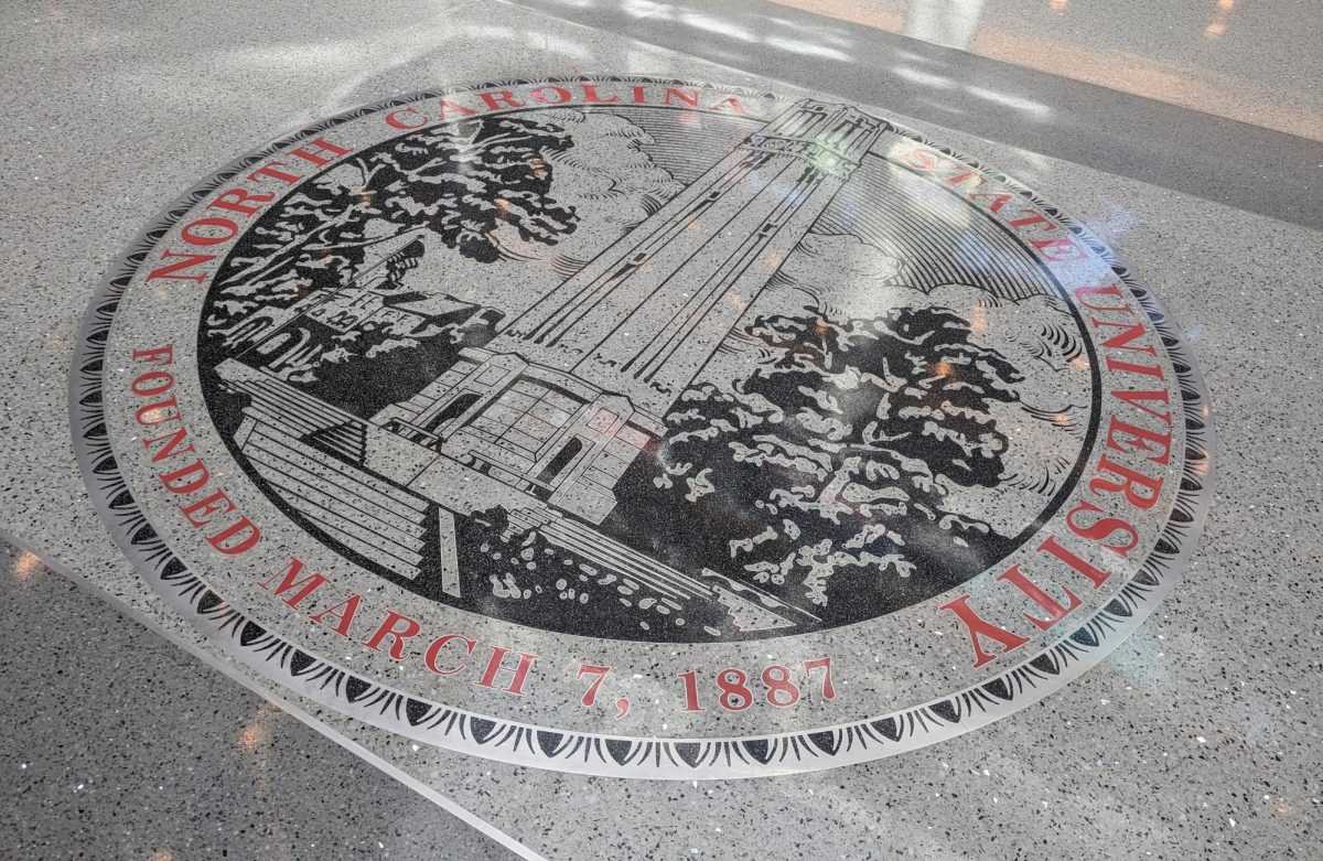 North Carolina State University seal located in the Talley Student Union. The public university faces multiple reports involving PCB contaminations.