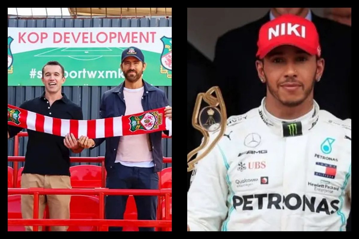 Many celebrities, including Ryan Reynolds and Rob McElhenney (left) as well as Sir Lewis Hamilton (right), are opening their horizons to the idea of buying ownership of sports clubs. (Photos courtesy of freemalaysiatoday via creative commons)