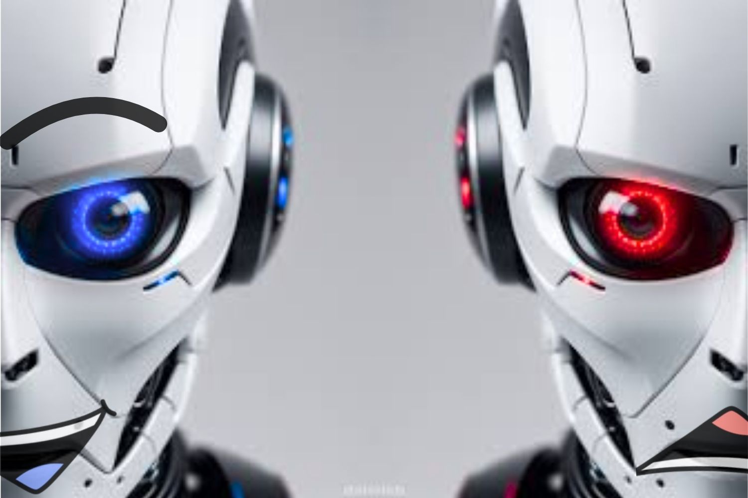 The two contrary forms of robots signify the distinct possibilities of AI becoming either an advantage or a threat to our world.